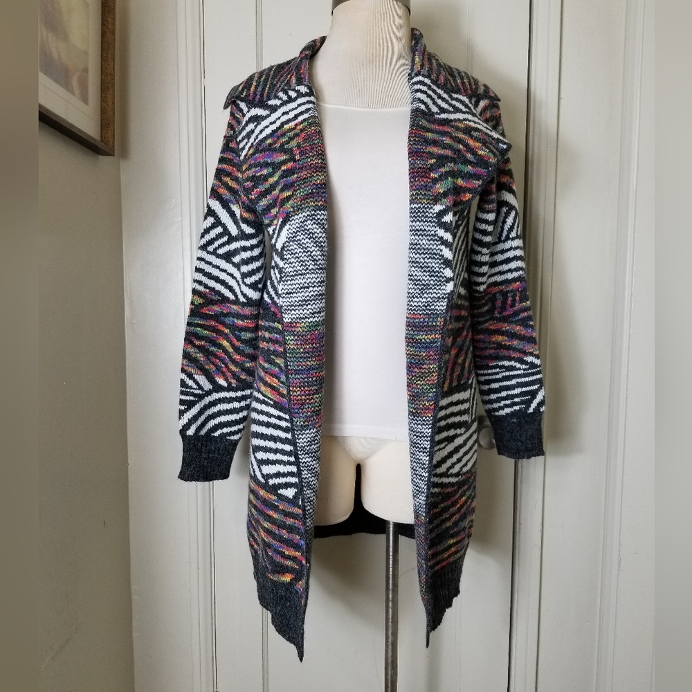 NICOLE SABBATTINI long sleeve open front geometric pring cardigan sweater S